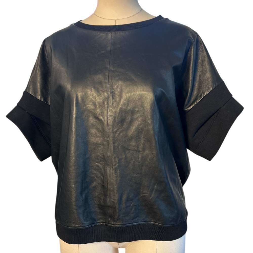 All Saints leather short sleeve relaxed fit top size small